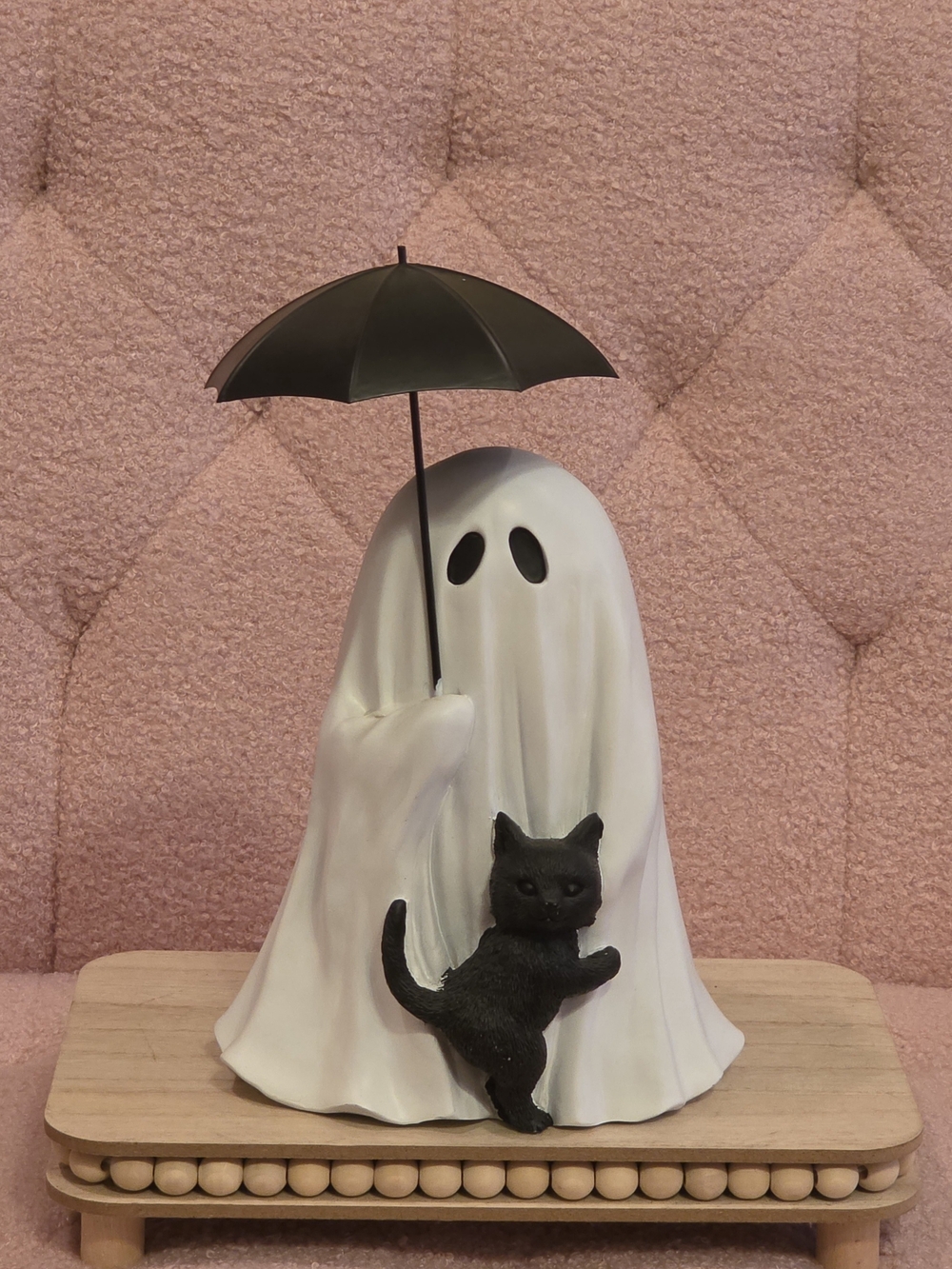 Halloween Ghost Figurine with Black Cat and Umbrella